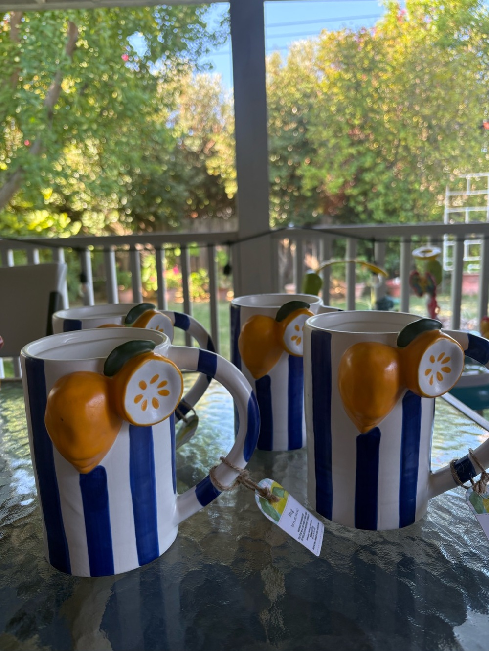 Set of 4 Hand-Painted Amalfi-Inspired Lemon Mugs | Blue & White Ceramic | NWT